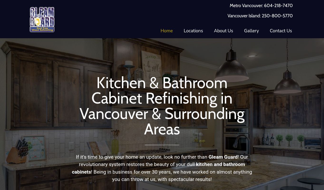Gleam Guard Cabinet Refinishing website designed by DM Digital