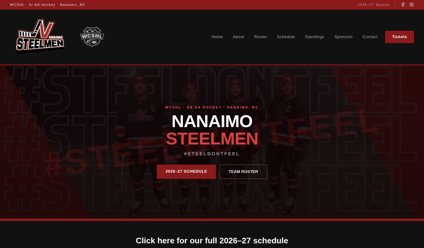 Nanaimo Steelmen Hockey website designed by DM Digital